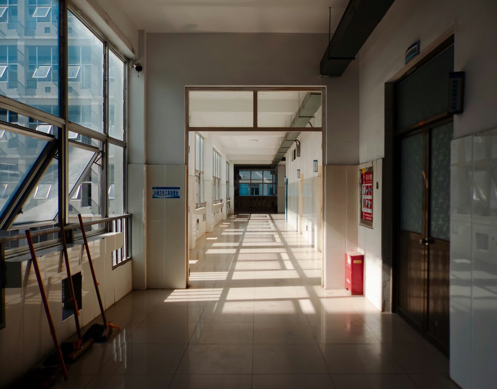 Warm morning light over an empty hospital administration desk
