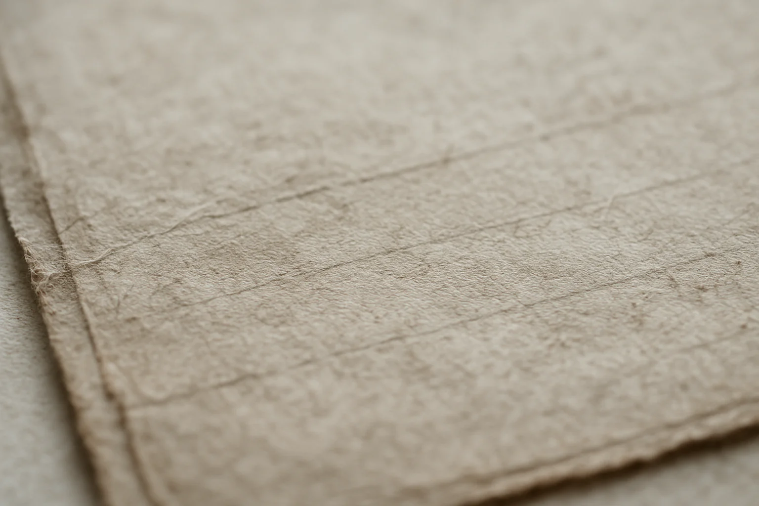 A tightly cropped macro view of a worn paper intake form showing visible fibers, creases, and surface texture in soft neutral light.